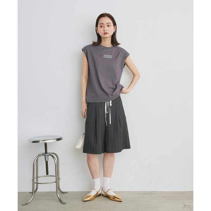 ウエストフリル切替ストライプバミューダパンツ | ad thie | 詳細画像12 