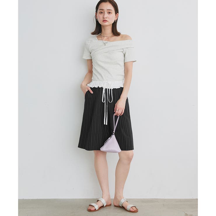 ウエストフリル切替ストライプバミューダパンツ | ad thie | 詳細画像14 