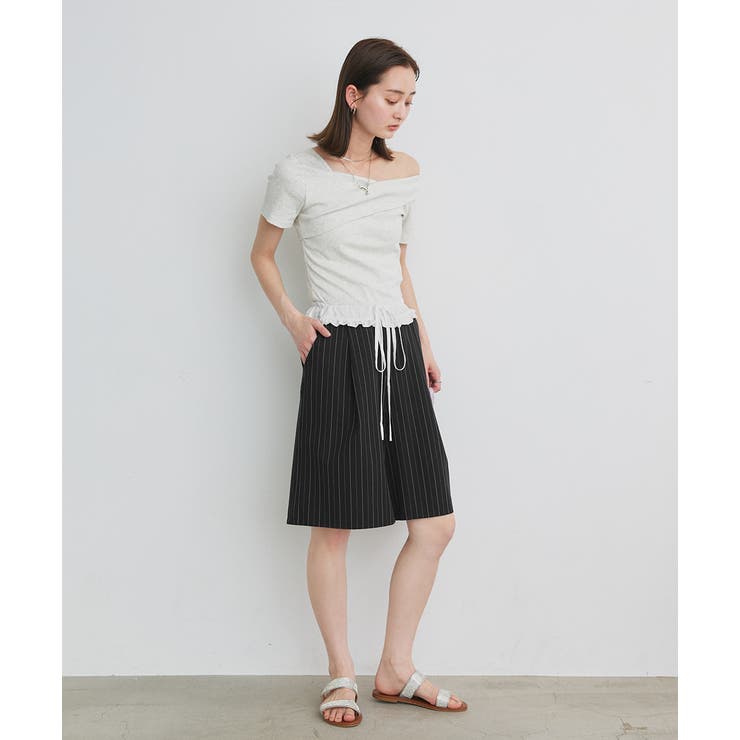 ウエストフリル切替ストライプバミューダパンツ | ad thie | 詳細画像16 