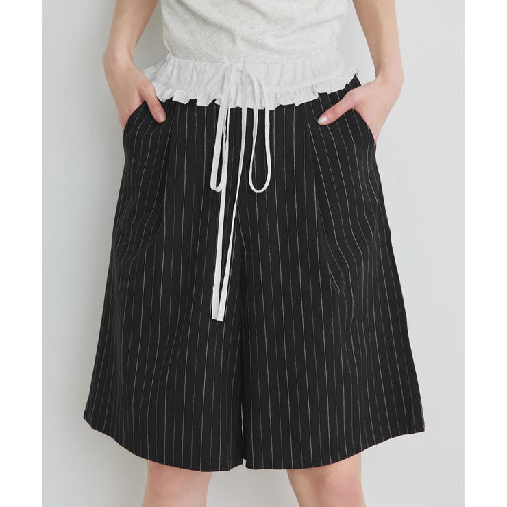ウエストフリル切替ストライプバミューダパンツ | ad thie | 詳細画像17 