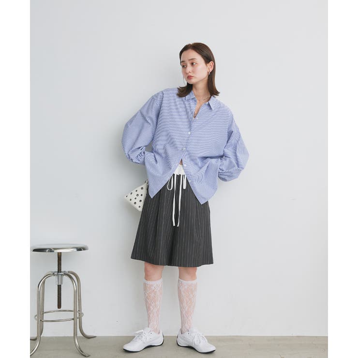 ウエストフリル切替ストライプバミューダパンツ | ad thie | 詳細画像2 