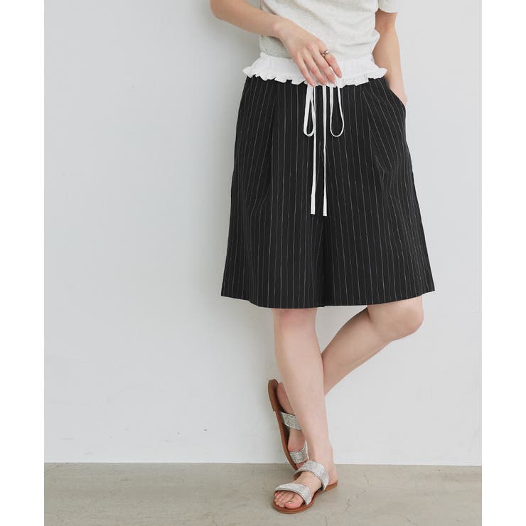 ウエストフリル切替ストライプバミューダパンツ | ad thie | 詳細画像20 
