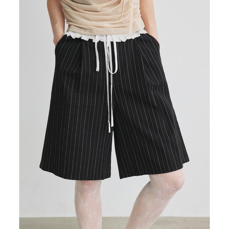 ウエストフリル切替ストライプバミューダパンツ | ad thie | 詳細画像25 
