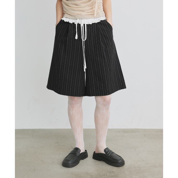 ウエストフリル切替ストライプバミューダパンツ | ad thie | 詳細画像26 