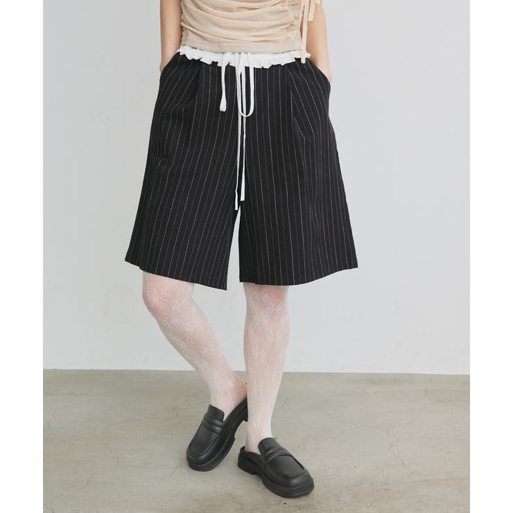 ウエストフリル切替ストライプバミューダパンツ | ad thie | 詳細画像27 