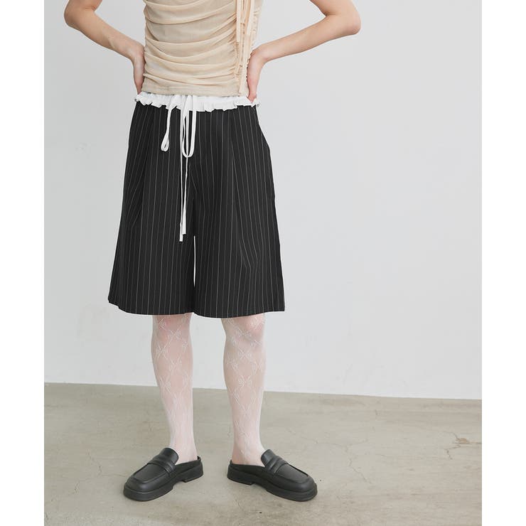 ウエストフリル切替ストライプバミューダパンツ | ad thie | 詳細画像29 