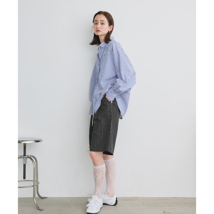 ウエストフリル切替ストライプバミューダパンツ | ad thie | 詳細画像3 