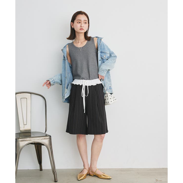ウエストフリル切替ストライプバミューダパンツ | ad thie | 詳細画像31 