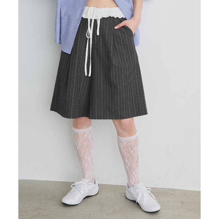 ウエストフリル切替ストライプバミューダパンツ | ad thie | 詳細画像5 