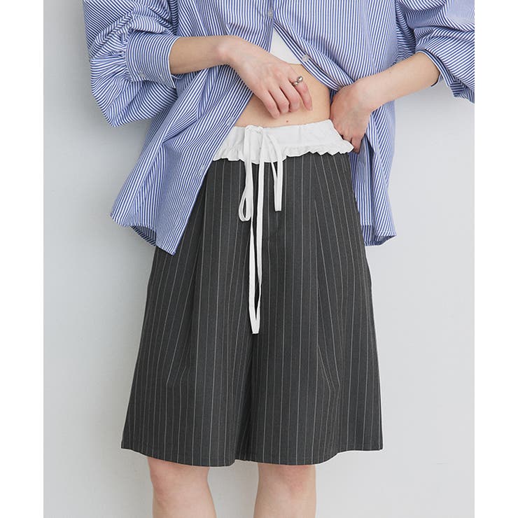 ウエストフリル切替ストライプバミューダパンツ | ad thie | 詳細画像8 