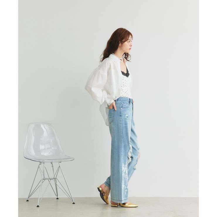 レースプリントダメージデニムパンツ | ad thie | 詳細画像10 