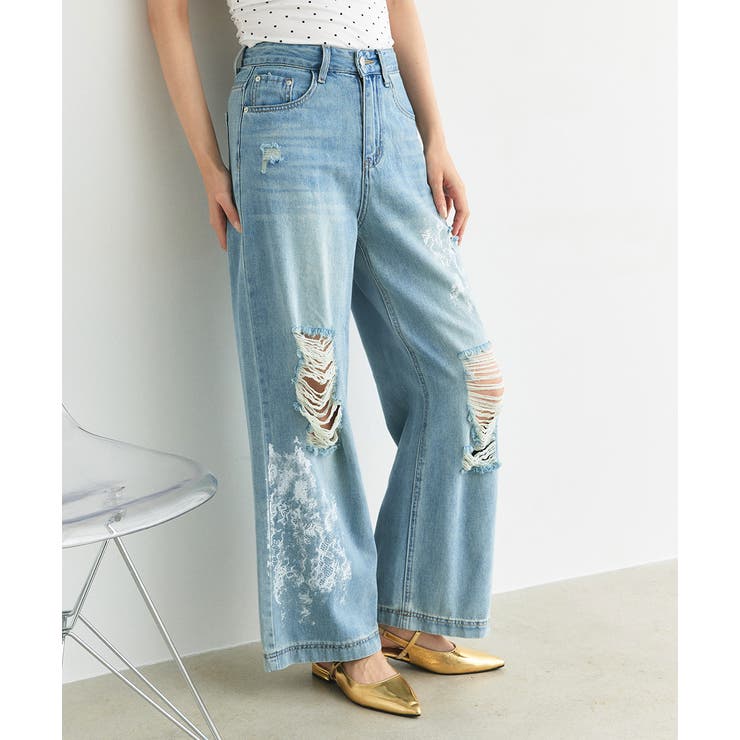 レースプリントダメージデニムパンツ | ad thie | 詳細画像15 