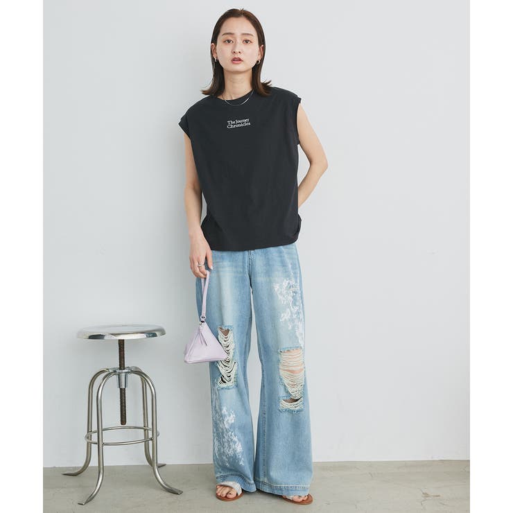 レースプリントダメージデニムパンツ | ad thie | 詳細画像2 