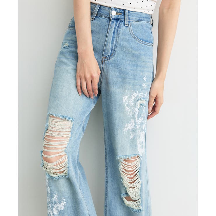 レースプリントダメージデニムパンツ | ad thie | 詳細画像21 