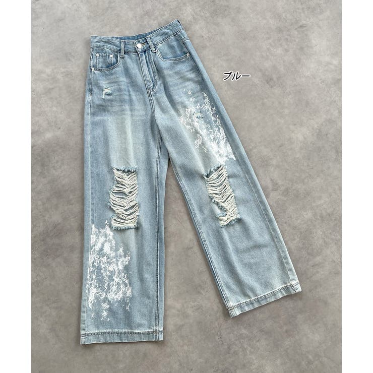 レースプリントダメージデニムパンツ | ad thie | 詳細画像30 