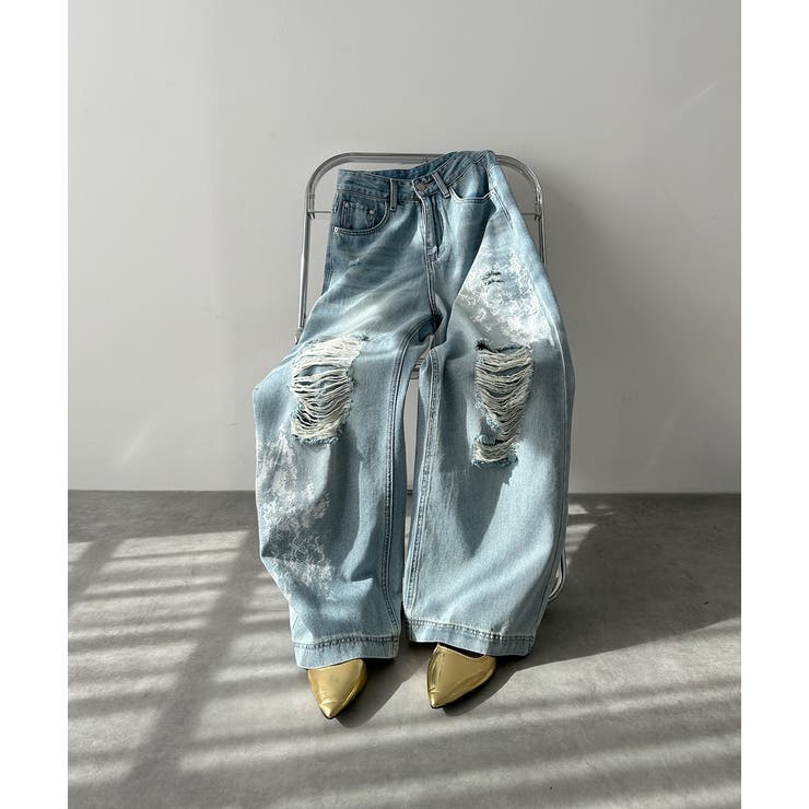 レースプリントダメージデニムパンツ | ad thie | 詳細画像31 