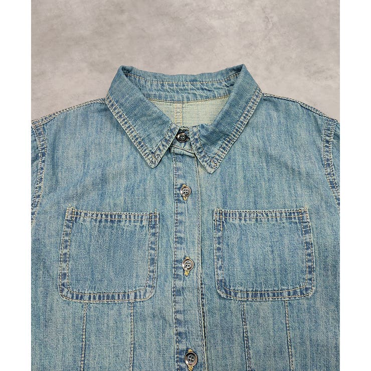 ショート丈ヘムレースデニムシャツ | ad thie | 詳細画像14 