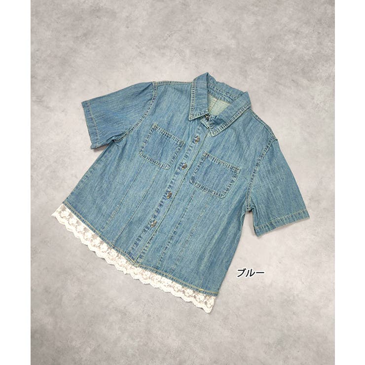 ショート丈ヘムレースデニムシャツ | ad thie | 詳細画像18 