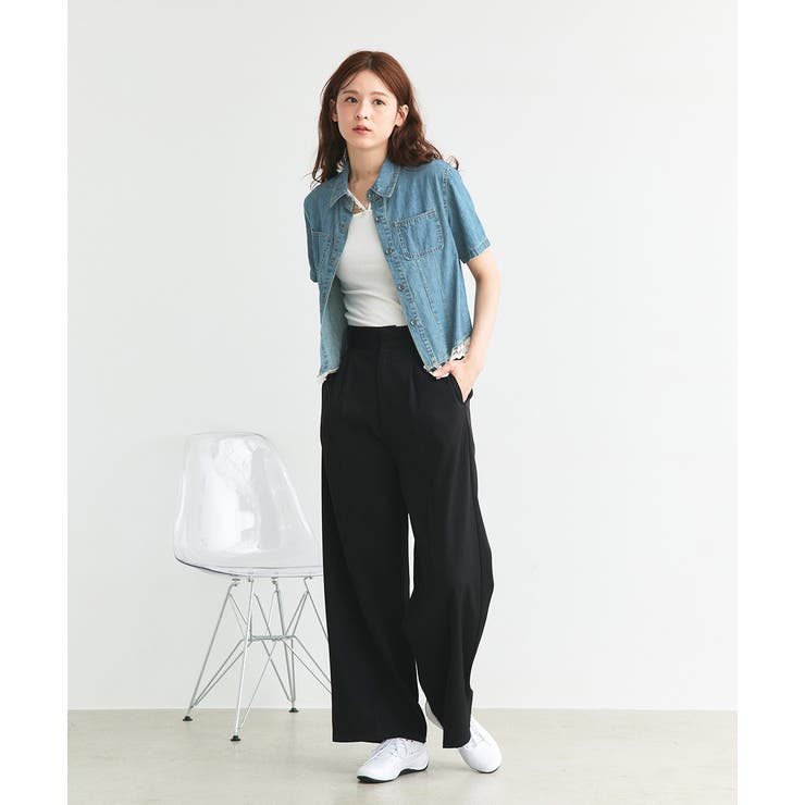 ショート丈ヘムレースデニムシャツ | ad thie | 詳細画像2 