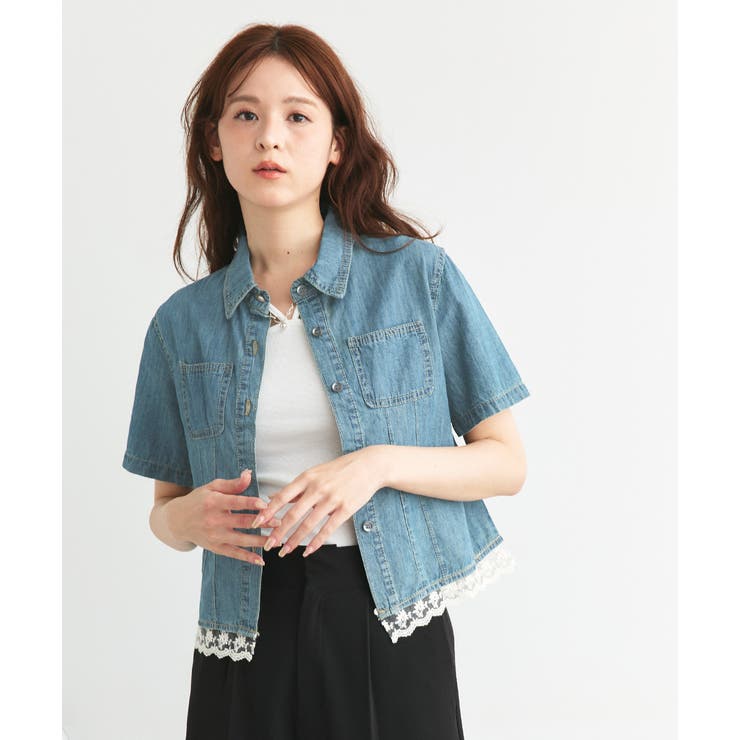 ショート丈ヘムレースデニムシャツ | ad thie | 詳細画像5 