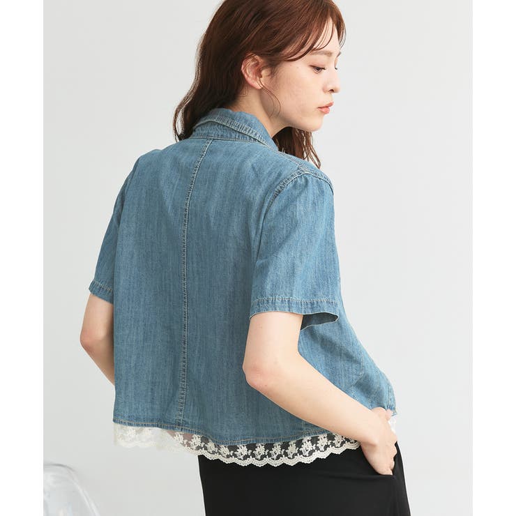 ショート丈ヘムレースデニムシャツ | ad thie | 詳細画像8 