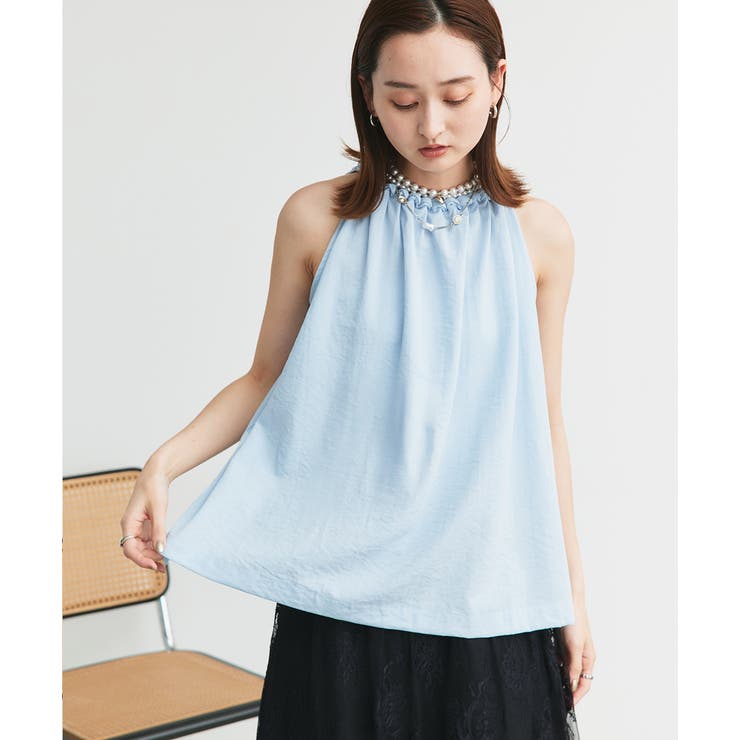 ライトブルー | ホルターネックギャザーブラウス | ad thie