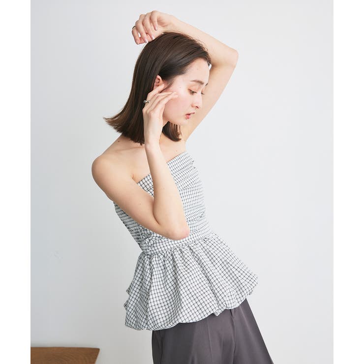 チェック柄バルーンペプラムビスチェ | ad thie | 詳細画像17 