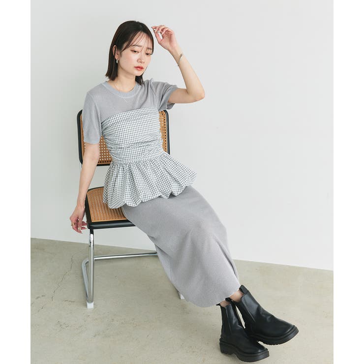 チェック柄バルーンペプラムビスチェ | ad thie | 詳細画像23 