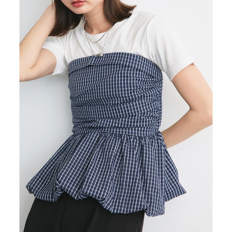 チェック柄バルーンペプラムビスチェ | ad thie | 詳細画像30 