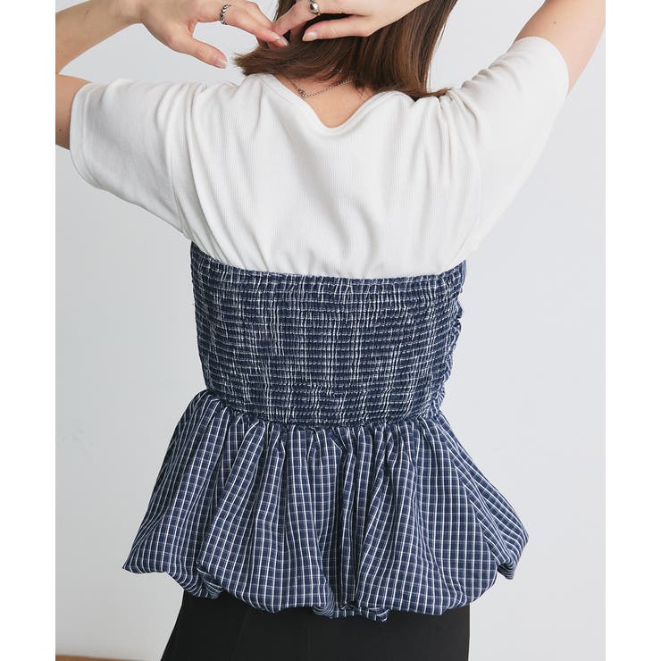 チェック柄バルーンペプラムビスチェ | ad thie | 詳細画像32 