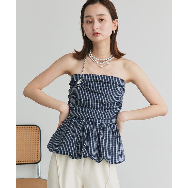 チェック柄バルーンペプラムビスチェ | ad thie | 詳細画像37 