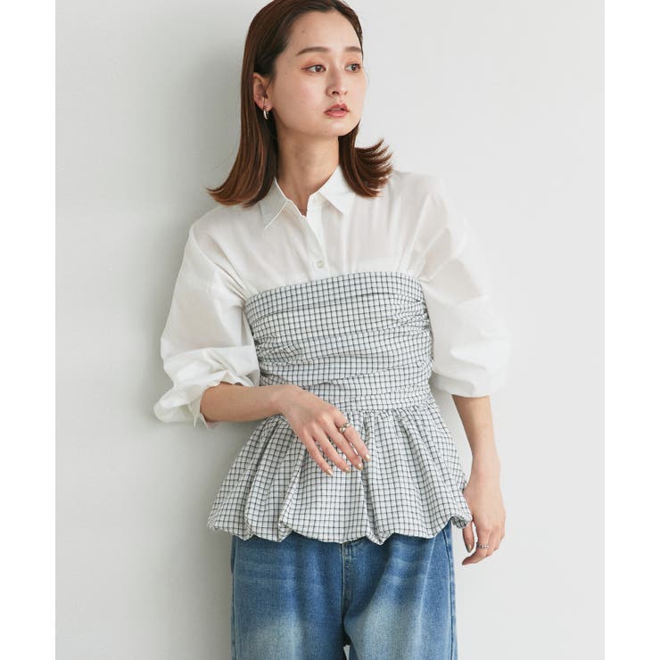 チェック柄バルーンペプラムビスチェ | ad thie | 詳細画像5 