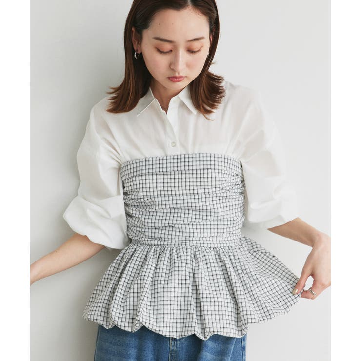 チェック柄バルーンペプラムビスチェ | ad thie | 詳細画像6 