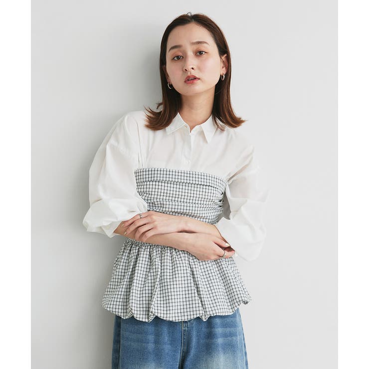 チェック柄バルーンペプラムビスチェ | ad thie | 詳細画像7 