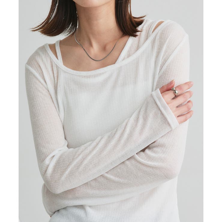 オフホワイト | レイヤードデザインシアーカットソー | ad thie