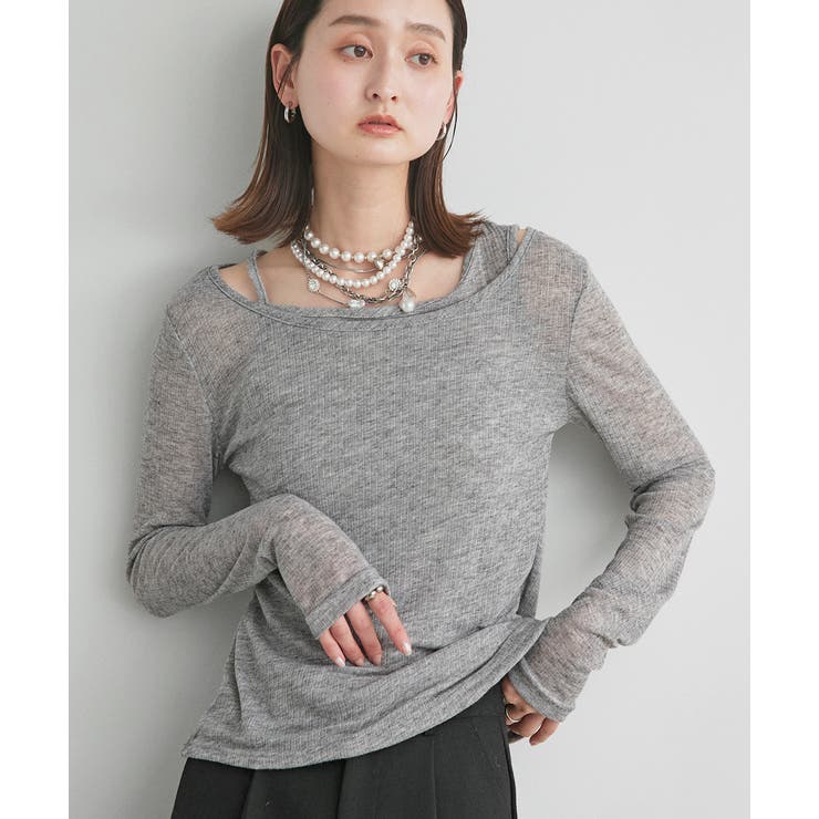モクグレー | レイヤードデザインシアーカットソー | ad thie