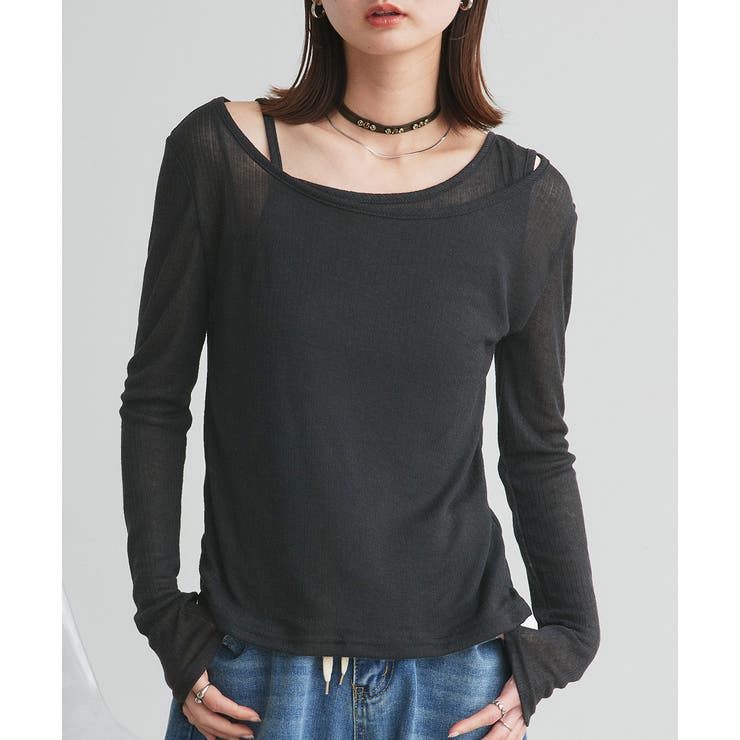 ブラック | レイヤードデザインシアーカットソー | ad thie