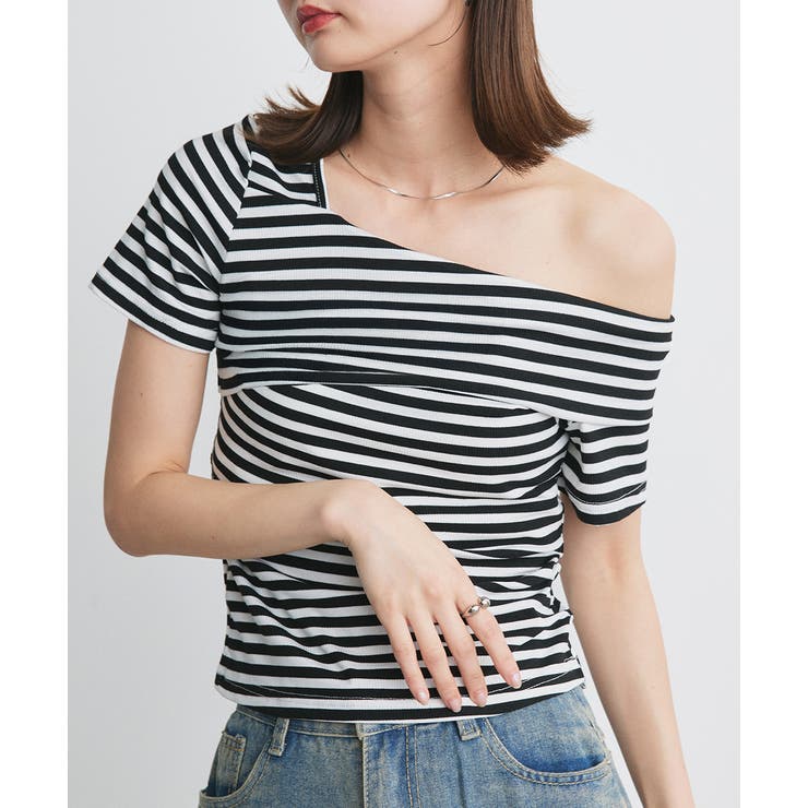 ボーダー | ワンショルダーアシメデザイントップス | ad thie