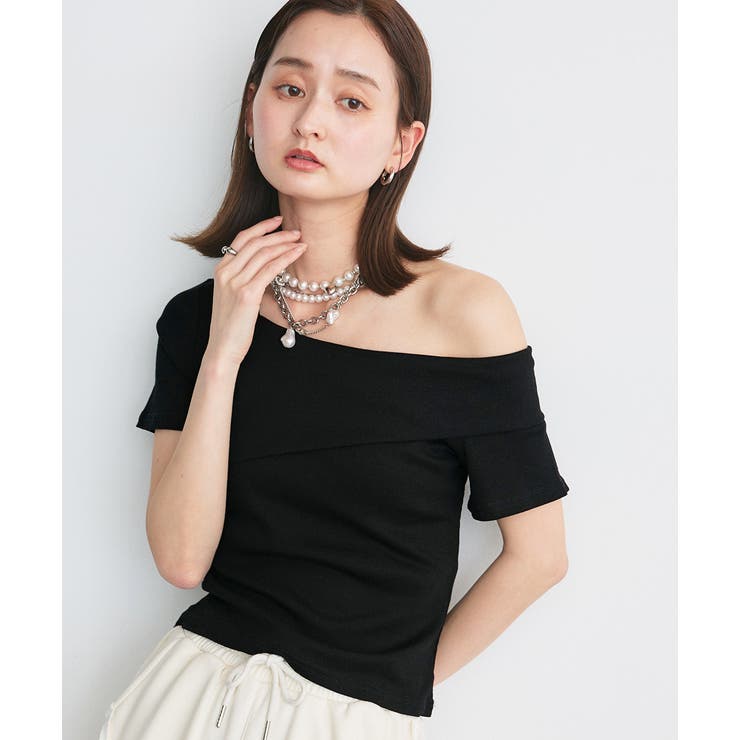 ブラック | ワンショルダーアシメデザイントップス | ad thie