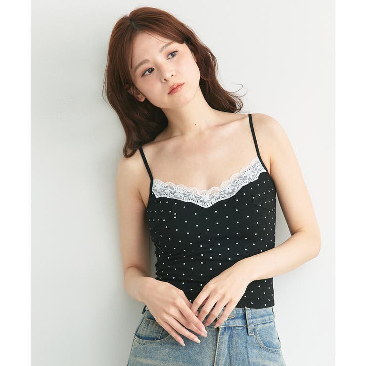 カップ付き レース切り替えドットキャミソール | ad thie | 詳細画像10