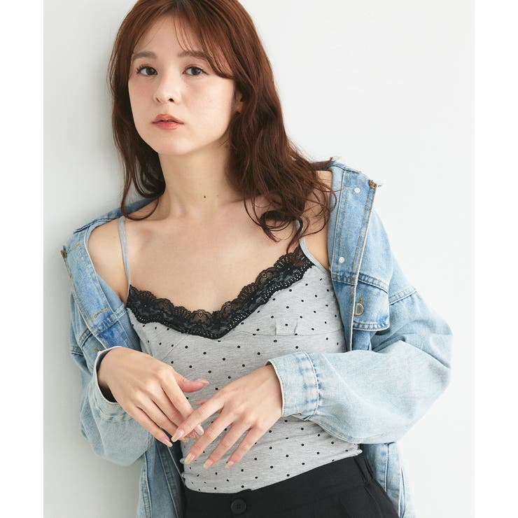 カップ付き レース切り替えドットキャミソール | ad thie | 詳細画像14