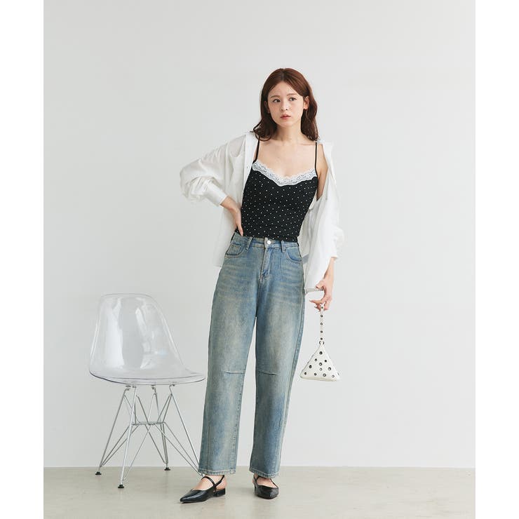 カップ付き レース切り替えドットキャミソール | ad thie | 詳細画像2