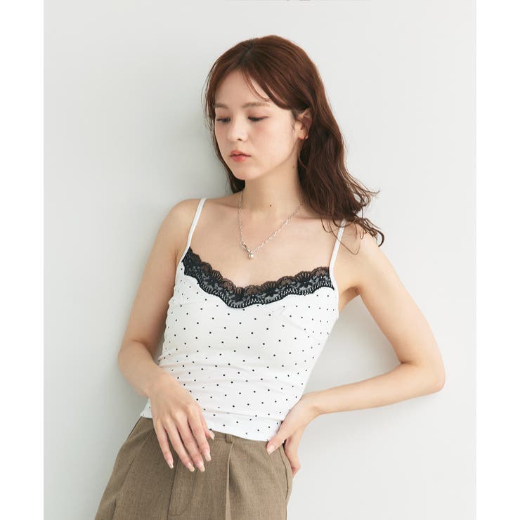 カップ付き レース切り替えドットキャミソール | ad thie | 詳細画像27
