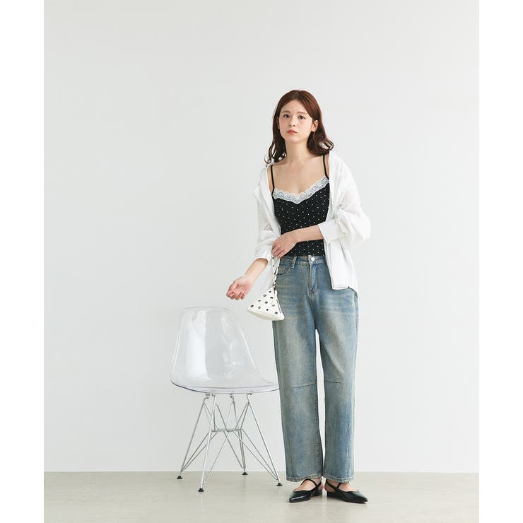 カップ付き レース切り替えドットキャミソール | ad thie | 詳細画像3