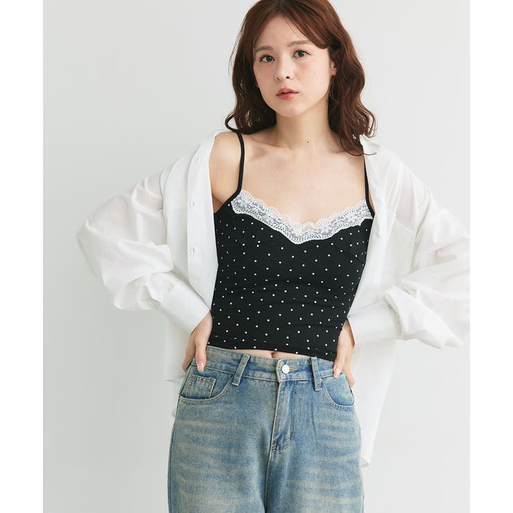 カップ付き レース切り替えドットキャミソール | ad thie | 詳細画像4