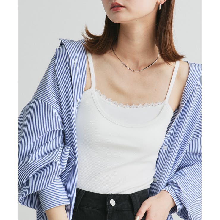 オフホワイト | カップ付き レース切り替えバックオープンキャミソール | ad thie