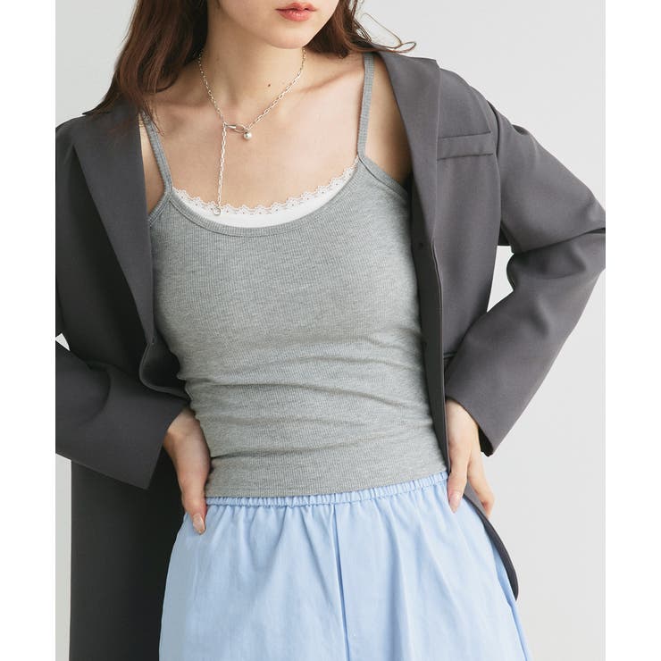 モクグレー | カップ付き レース切り替えバックオープンキャミソール | ad thie