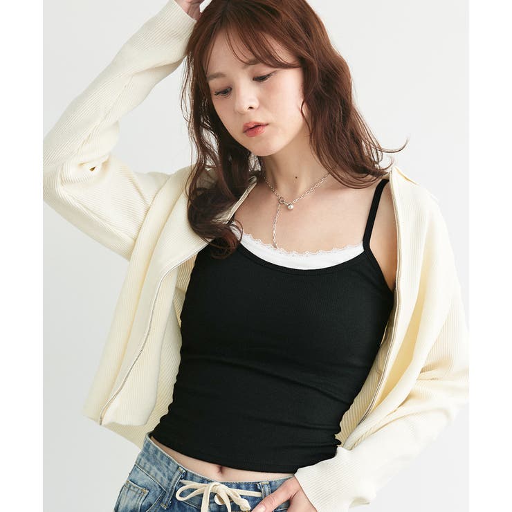 ブラック | カップ付き レース切り替えバックオープンキャミソール | ad thie