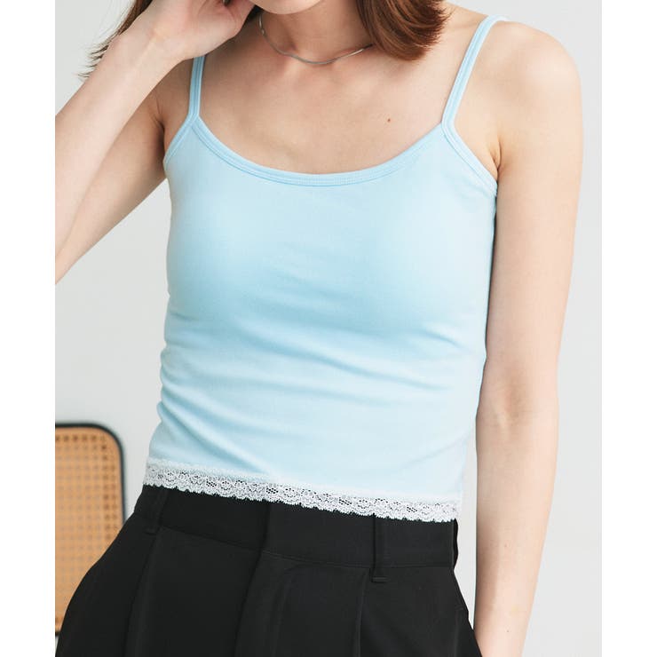 ライトブルー | カップ付き ヘムレースリブキャミソール | ad thie