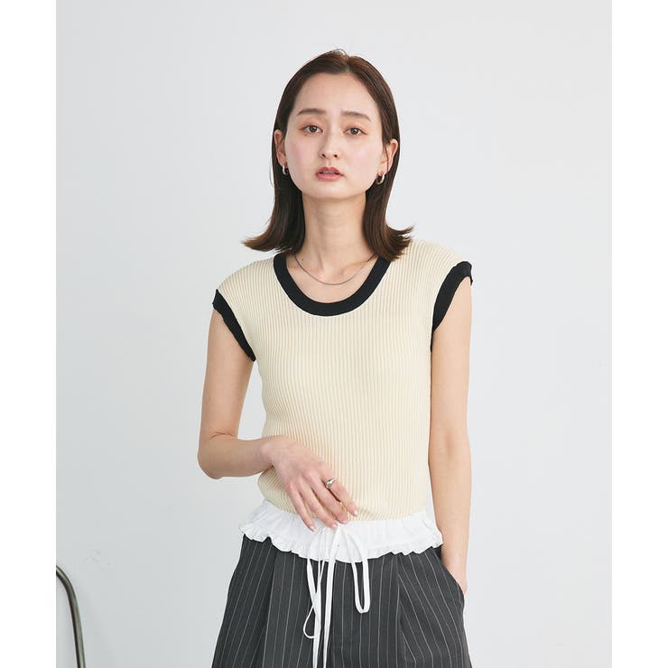 バイカラーフレンチスリーブニット | ad thie | 詳細画像11 
